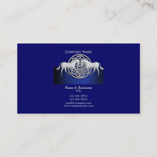 Horse business marketing blue black white celtic card (Front)