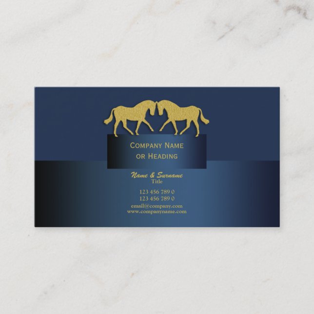 Horse business marketing blue gold business card (Front)