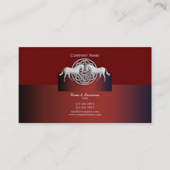 Horse business marketing celtic red black white business card (Front)