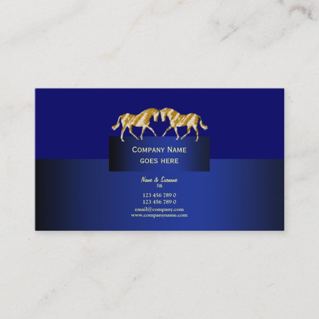 Horse business marketing dappled gold blue business card (Front)