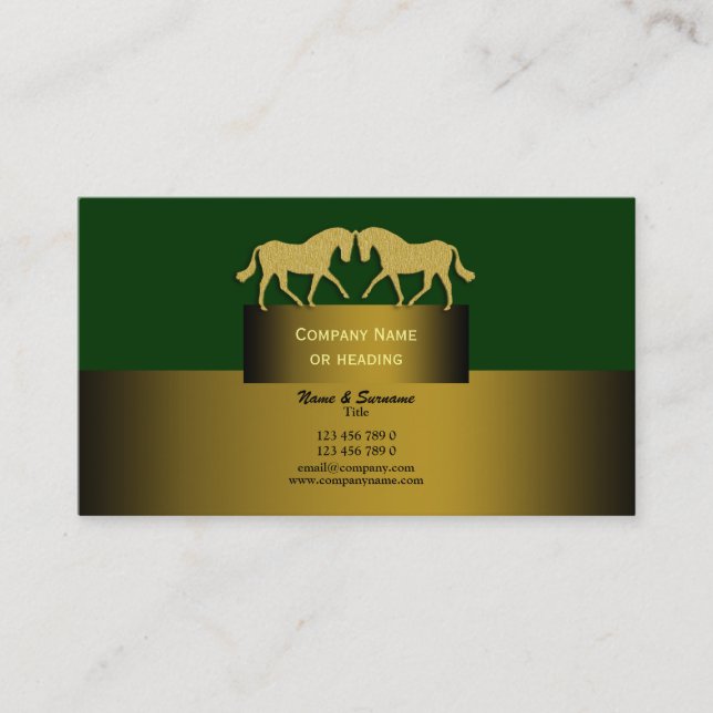 Horse business marketing gold green business card (Front)