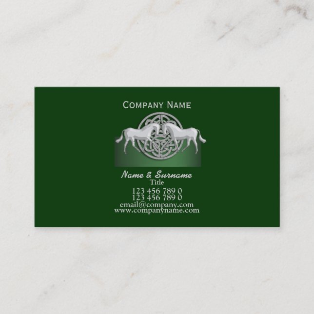 Horse business marketing green white celtic business card (Front)