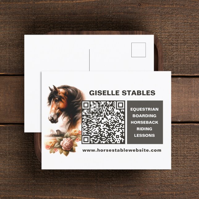 Horse Business Postcard with QR Code (Horse Business Postcard with QR Code (front and back))
