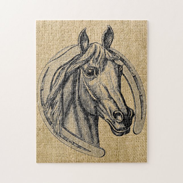 Horse Cameo on Burlap Jigsaw Puzzle (Vertical)