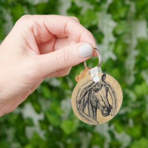 Horse Cameo on Burlap Key Ring