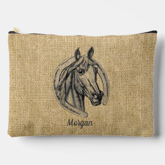 Horse Cameo on Burlap Personalised Accessory Pouch