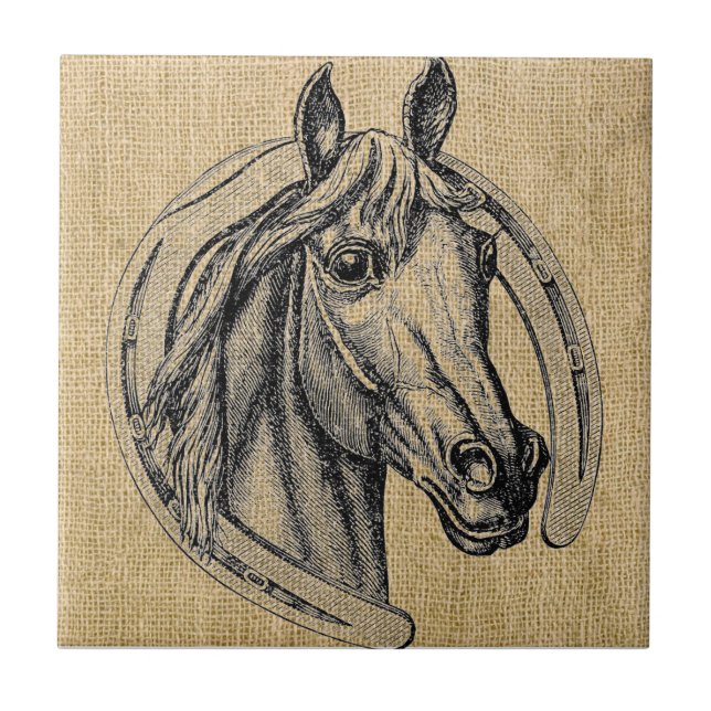 Horse Cameo on Burlap Tile (Front)