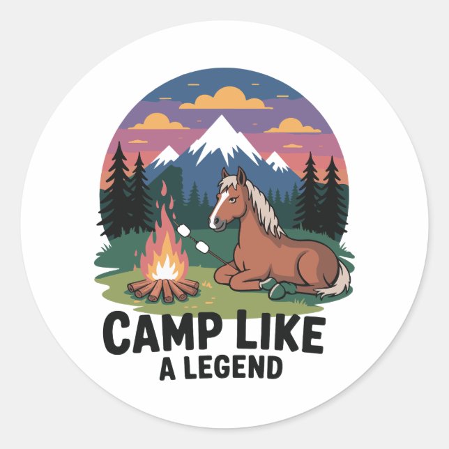 Horse Camp Like a Legend Camping Classic Round Sticker (Front)
