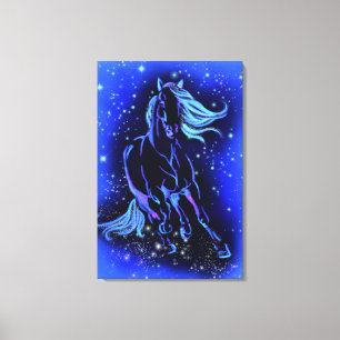 Horse Canvas Print Running In Blue Moonlight Night