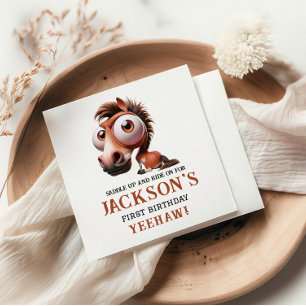 Horse Caricatures 1st Birthday Party Napkin