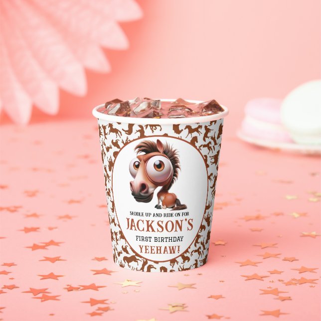 Horse Caricatures 1st Birthday Party Paper Cups (Insitu)