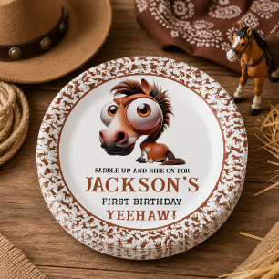 Horse Caricatures 1st Birthday Party Paper Plate