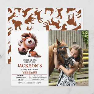 Horse Caricatures 1st Birthday Party photo Invitation