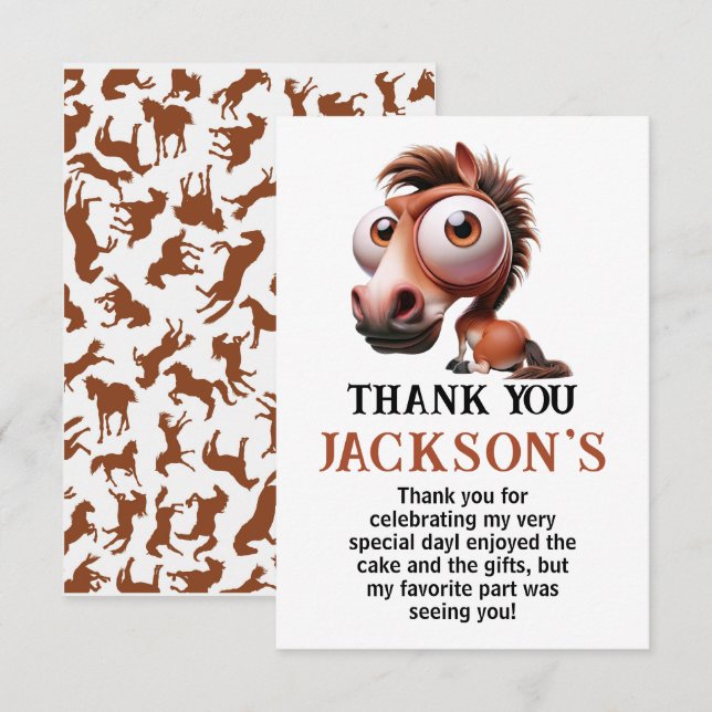 Horse Caricatures 1st Birthday Party  Thank You Card (Front/Back)