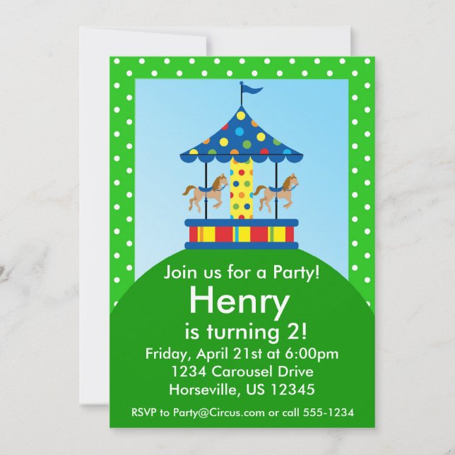 Horse Carousel, Carnival Circus Birthday Party Invitation (Front)