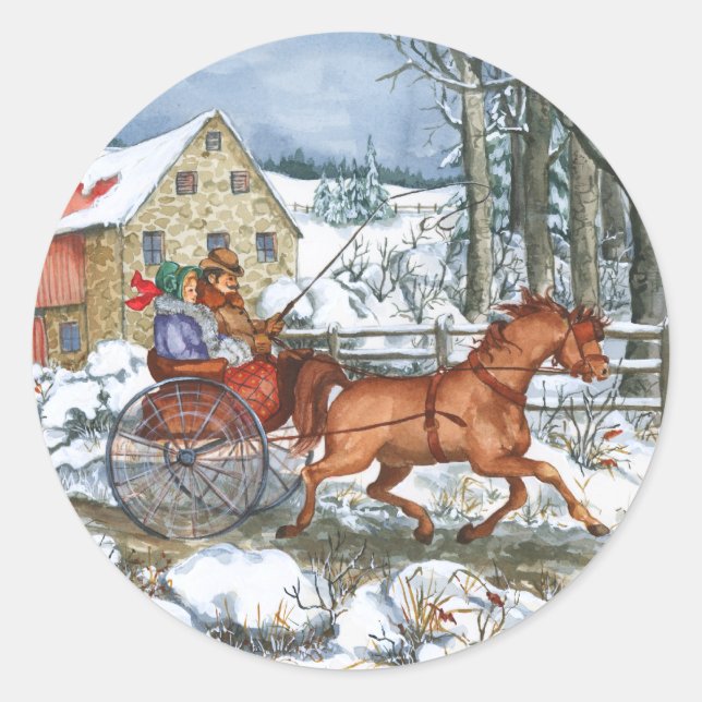 Horse & Carriage Classic Round Sticker (Front)