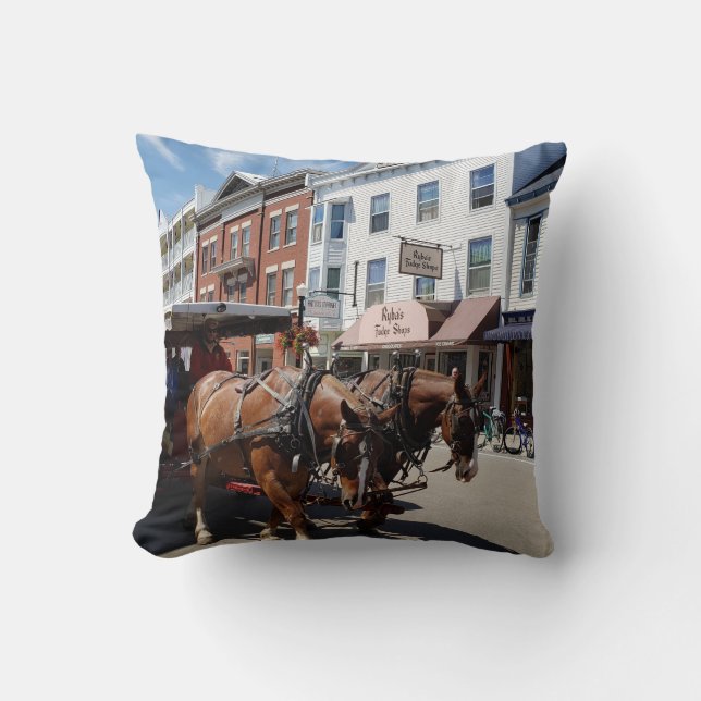 Horse & Carriage on Mackinac Island, Michigan Cushion (Front)