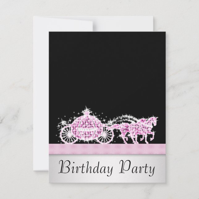 Horse Carriage Pink Black Princess Birthday Party Invitation (Front)
