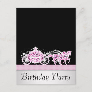 Horse Carriage Pink Black Princess Birthday Party Invitation