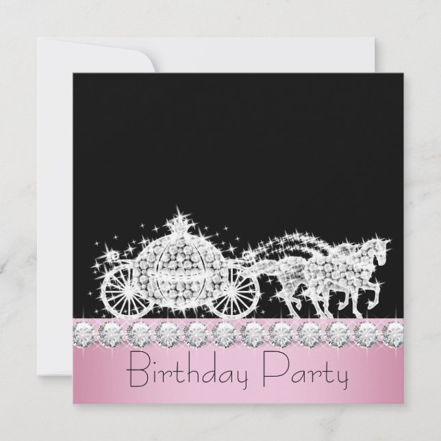 Horse Carriage Pink Princess Birthday Party Invitation (Front)