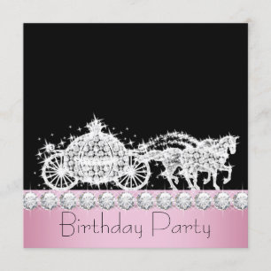 Horse Carriage Pink Princess Birthday Party Invitation