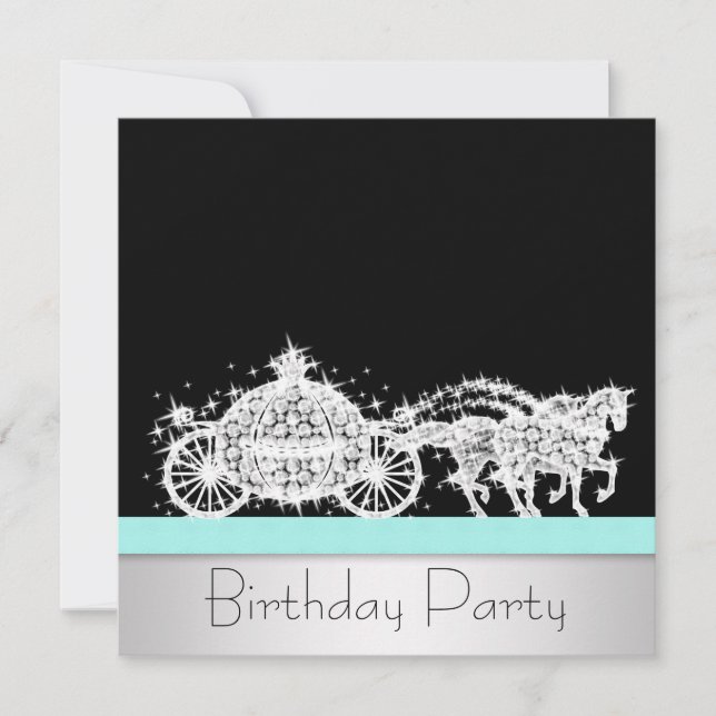 Horse Carriage Teal Blue Princess Birthday Party Invitation (Front)
