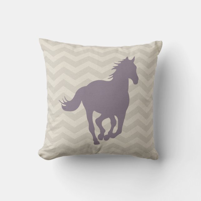 Horse Chevron Pattern Lavender Grey Cream Cushion (Front)