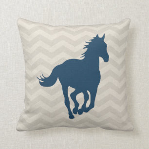 Horse Chevron Pattern Navy Blue Grey Cream Cushion