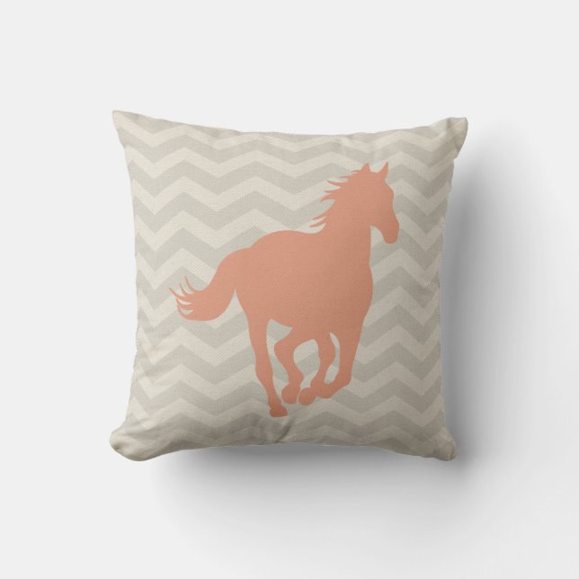 Horse Chevron Pattern Peach Grey Cream Cushion (Front)