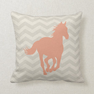 Horse Chevron Pattern Peach Grey Cream Cushion