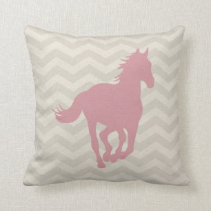Horse Chevron Pattern Pink Grey Cream Cushion