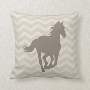 Horse Chevron Pattern Taupe Grey Cream Cushion