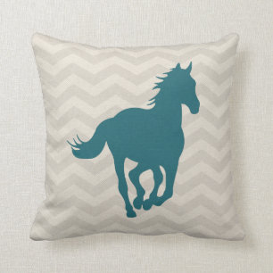 Horse Chevron Pattern Teal Green Grey Cream Cushion