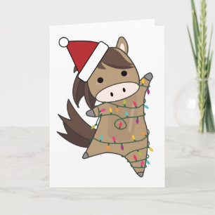 Horse Christmas Fairy Lights Cute Animals Kids Card
