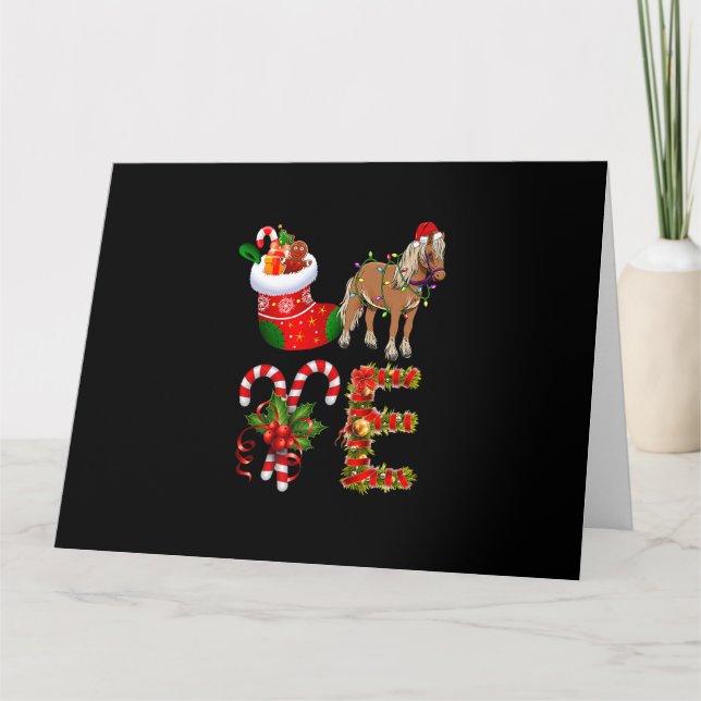 Horse Christmas Lights Led Funny Santa Hat Christm Card (Front)