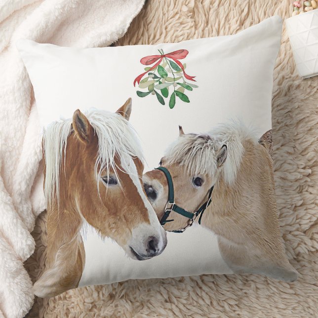 Horse Christmas Mistletoe Cute Ponies Equestrian Cushion (Creator Uploaded)