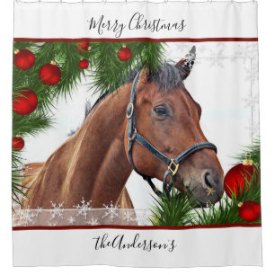 Horse Christmas - Personalised Equestrian Shower Curtain