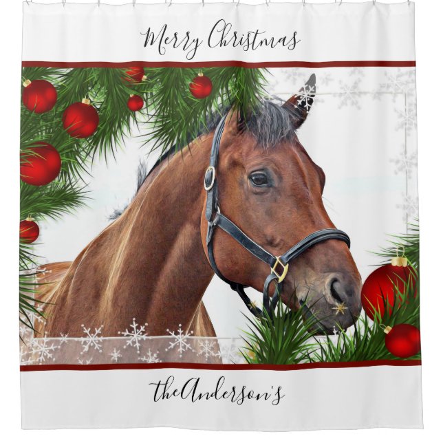 Horse Christmas - Personalised Equestrian Shower Curtain (Front)