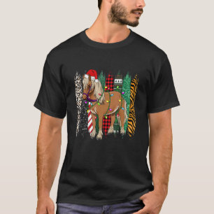 Horse Christmas Pyjamas Light Santa Hat Red Plaid  T-Shirt