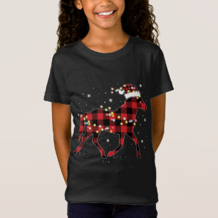 Horse Christmas Red Plaid Buffalo Pajama Horse Rid T-Shirt