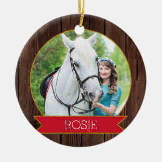 Horse Christmas rustic chic Custom Photo + Text Ceramic Tree Decoration