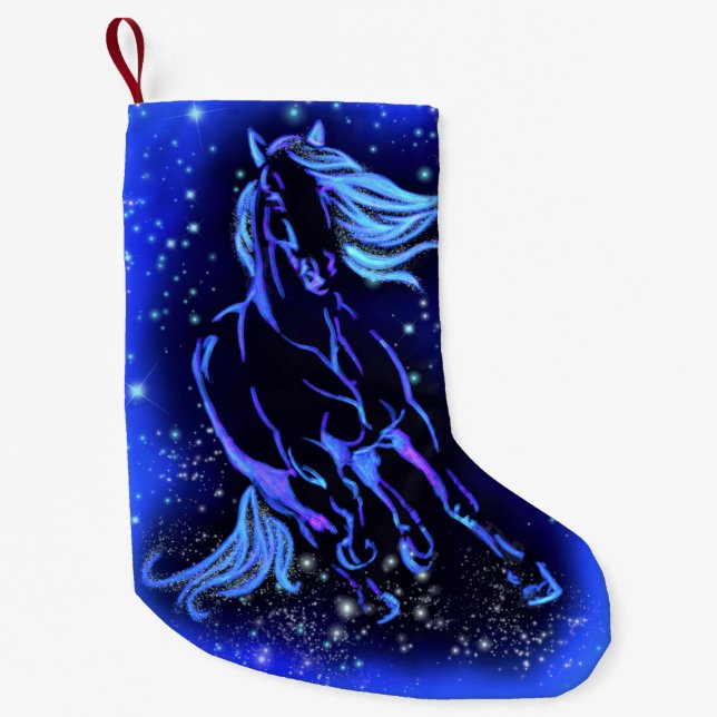 Horse Christmas Stocking Running At Starry Night (Front)