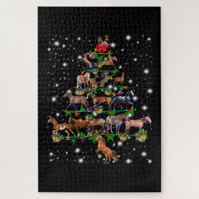 Horse Christmas Tree Covered By Flashlight Jigsaw Puzzle (Vertical)