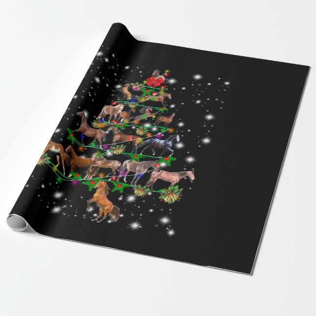 Horse Christmas Tree Covered By Flashlight Wrapping Paper (Unrolled)