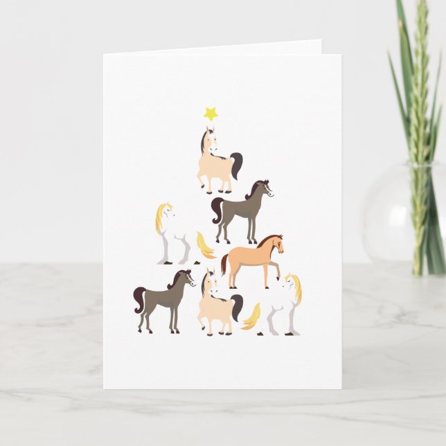 Horse Christmas Tree Cute Equestrian Gift Card (Front)