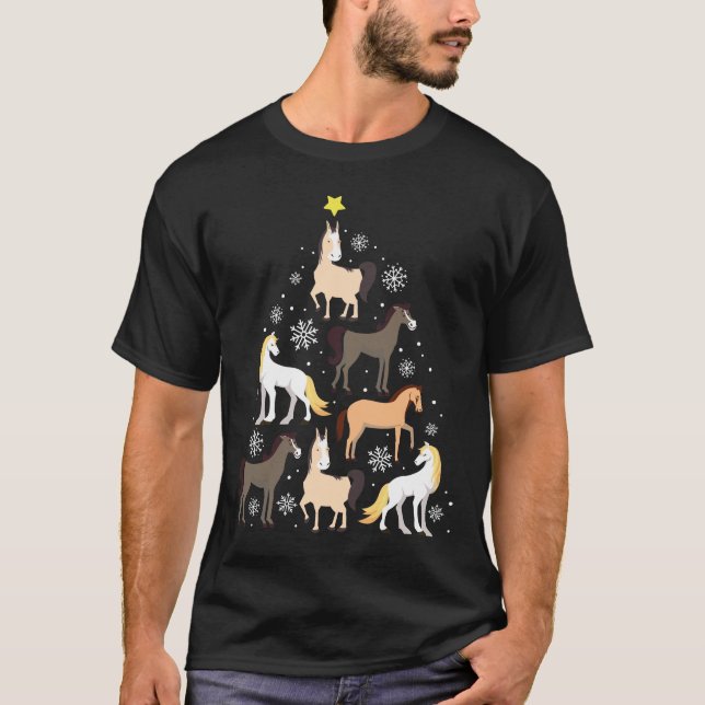 Horse Christmas Tree Cute Equestrian Gift T-Shirt (Front)