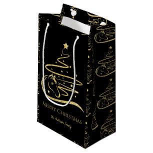 Horse Christmas tree Gold glitter Equestrian Small Gift Bag