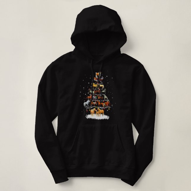 Horse Christmas Tree Horses Winter Xmas Tree Hoodie (Design Front)