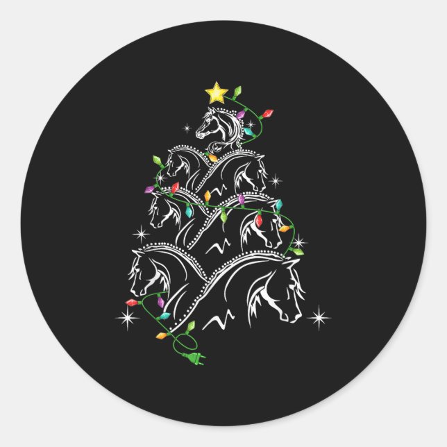 Horse Christmas Tree Xmas Lighting , Uni-adults_ki Classic Round Sticker (Front)