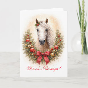 Horse Christmas with Wreath Seasons Greetings Card